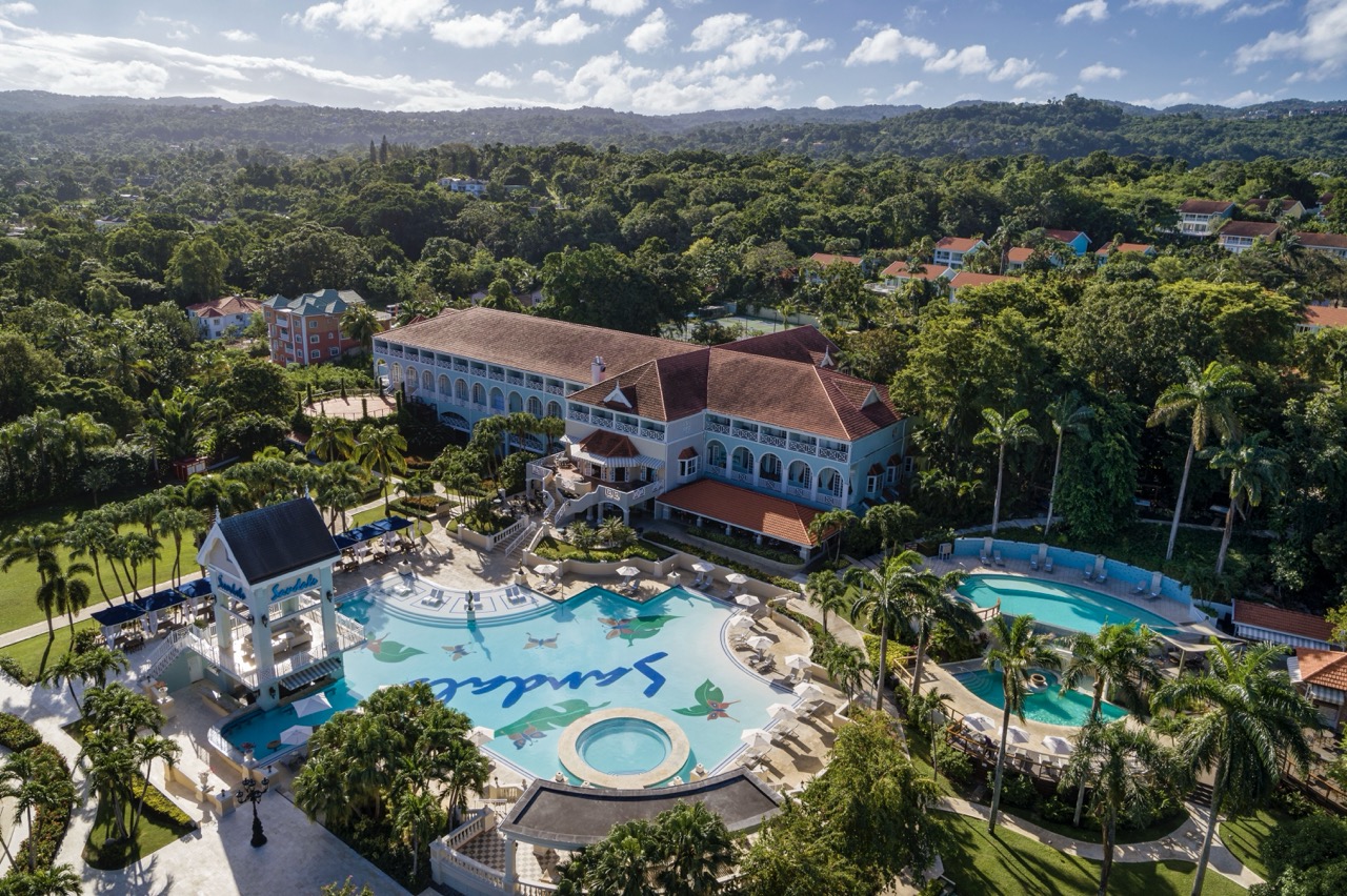 Sandals Ochi aerial view of Great House and pool
