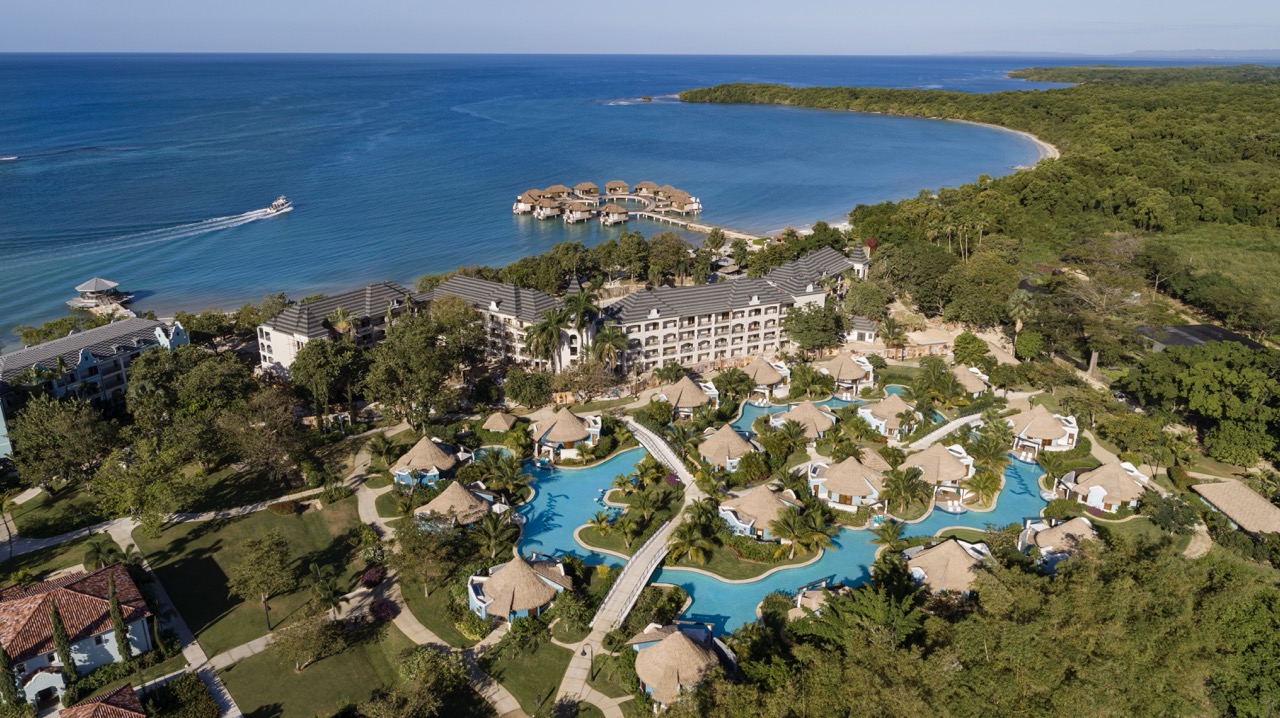 Sandals South Coast overwater villas aerial view